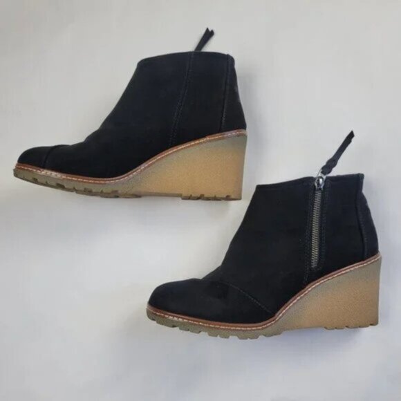 Toms Avery Black Suede Wedge Ankle Boots - Stylish Comfort Booties for Women - Picture 7 of 10